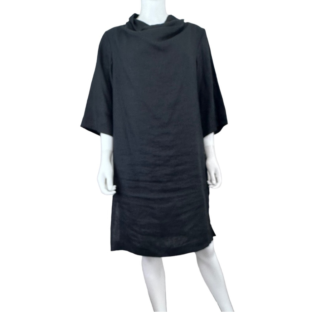 CROWN LINEN DESIGNS Black 100% Linen Dress
